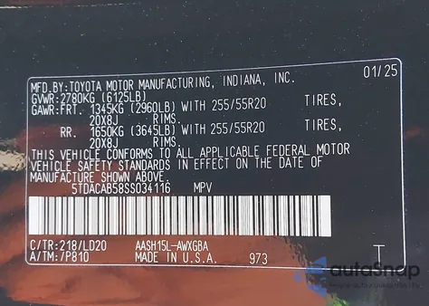 2025 Toyota Grand Highlander Hybrid Nightshade Edition z USA, uszkodzony, nr VIN 5TDACAB58SS034116